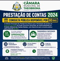 Câmara Municipal de Theobroma disponibiliza Prestação de Contas do Exercício de 2024 para consulta pública pelo prazo de 60 dias