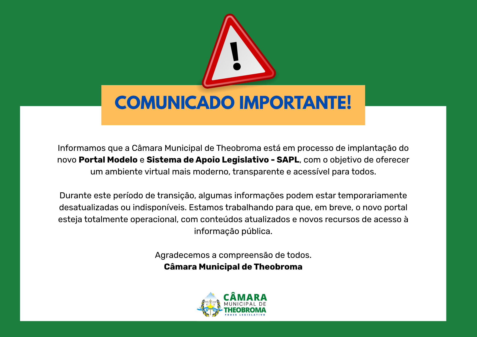 Implantação do novo Portal Modelo e Sistema de Apoio Legislativo - SAPL
